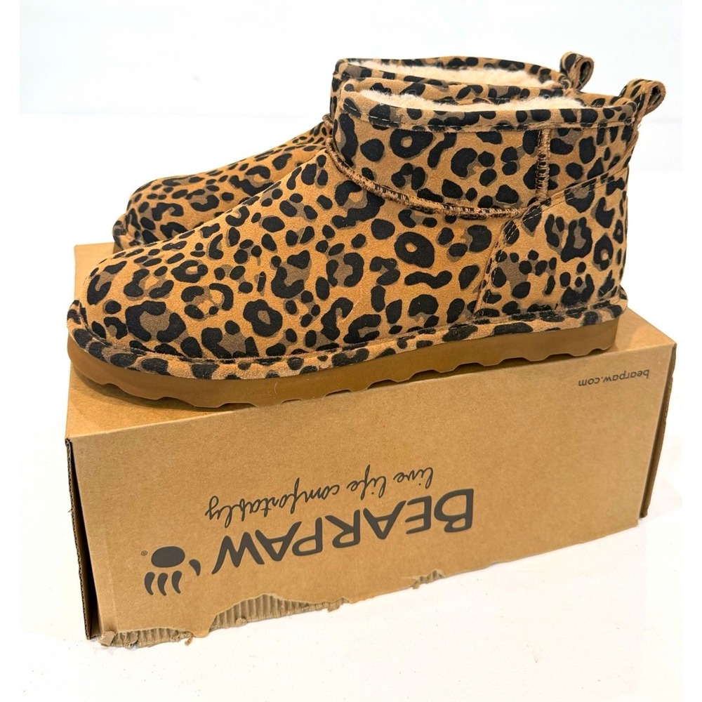 BEARPAW Shorty Exotic Womens 11 Animal Print Suede Slip-On Ankle Boots Fur lined